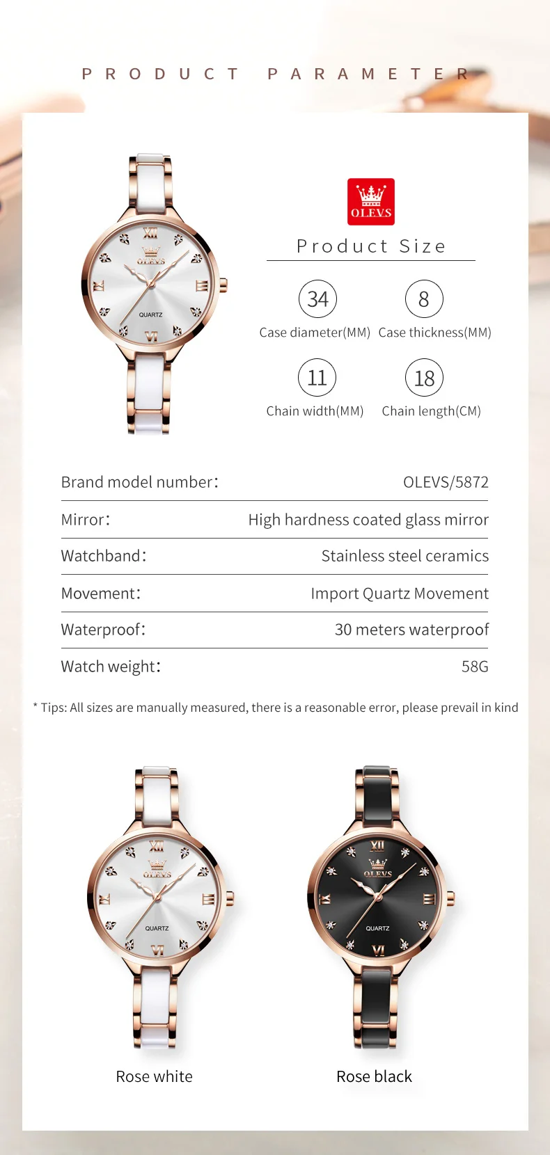 OLEVS 5872 Fashion Luxury Brand Quartz Women's Watch Elegant Ceramic Rose Gold Waterproof Dress Women's Watch Relogio Feminino - Image 18