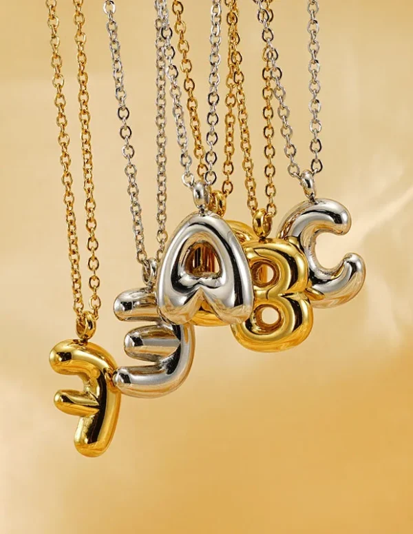 26 Initial Gold Silver Bubble Pendant Stainless Steel 18K Plated Letter 26 InitialJewelry Mixed Necklace for Women Men Bulk Sale