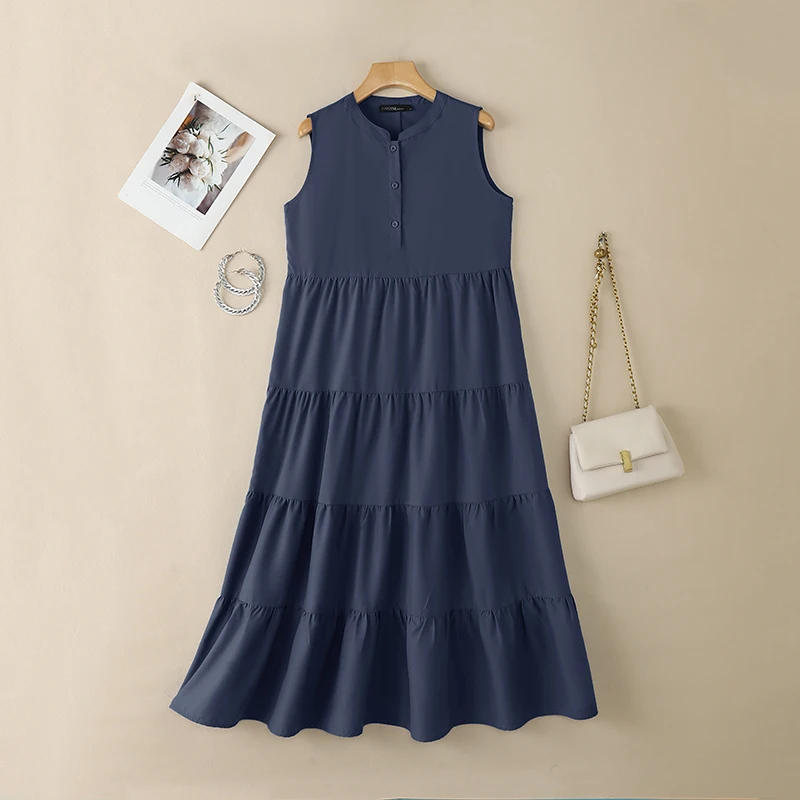 Fashion Summer Sleeveless Dress 2026 ZANZEA Women Casual Loose Sundress Solid Holiday Robe Female Elegant Ruffled Work Dresses - Image 8