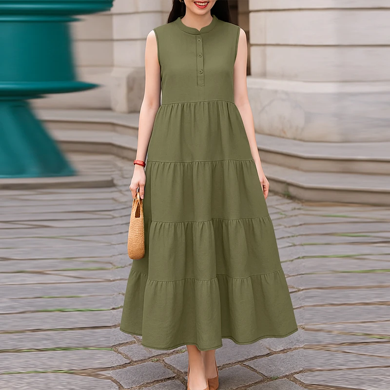 Fashion Summer Sleeveless Dress 2026 ZANZEA Women Casual Loose Sundress Solid Holiday Robe Female Elegant Ruffled Work Dresses - Image 17