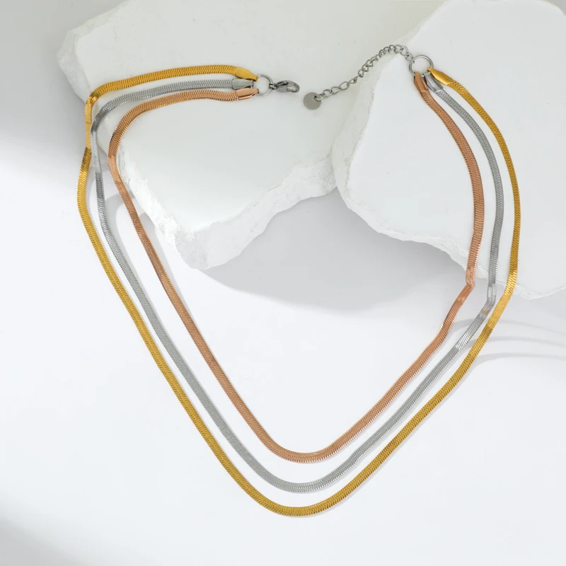 EILIECK 316L Stainless Steel Metal Multilayer Chain Necklace For Women Fashion 18K Gold Plated Collar Waterproof Jewelry Gift - Image 13