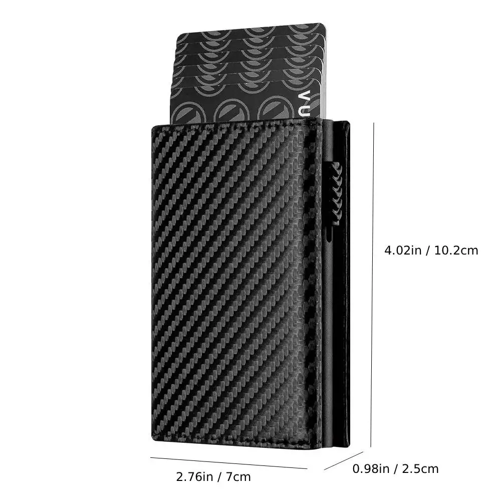 Men Card Holder with Money Pocket PU Leather Pop Up Minimalist Wallet RFID Blocking Slim Metal Bank Card Case - Image 2