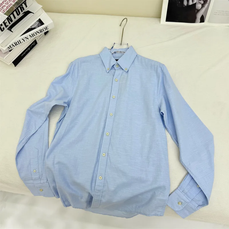 Long sleeved shirt for men and women Linen material unisex old money style solid color embroidered designer long shirt - Image 5