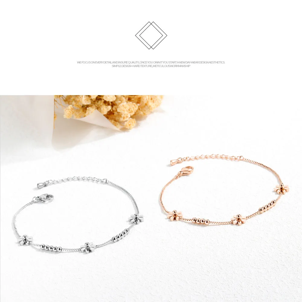 Lokaer Titanium Steel Rose Gold Plated Small Fresh Daisy Charm Bracelet Female Jewelry Trendy Chain & Link Bracelets B18196 - Image 10