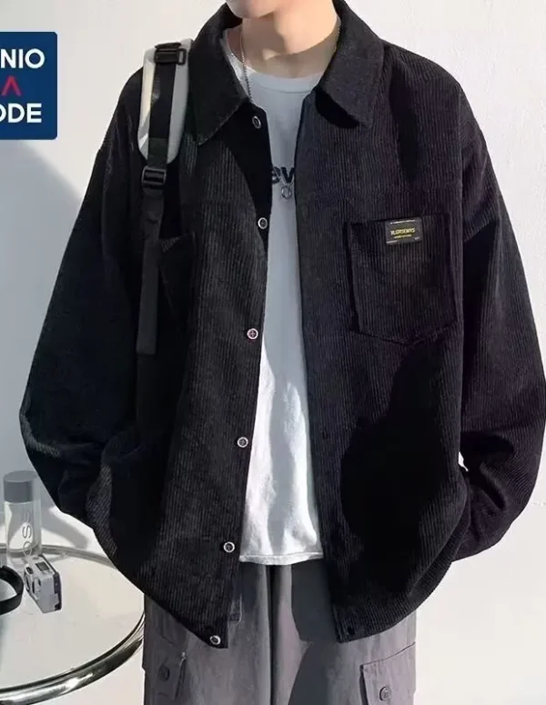 Corduroy long sleeved shirt jacket men's autumn and winter men's shirt with thick velvet for casual wear
