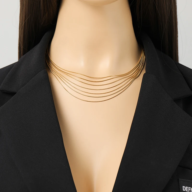 EILIECK 316L Stainless Steel Metal Multilayer Chain Necklace For Women Fashion 18K Gold Plated Collar Waterproof Jewelry Gift - Image 4