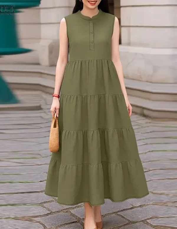 Fashion Summer Sleeveless Dress 2026 ZANZEA Women Casual Loose Sundress Solid Holiday Robe Female Elegant Ruffled Work Dresses