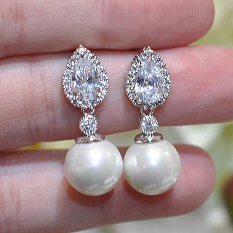 Huitan Temperament White Imitation Pearl Drop Earrings for Women Elegant Engagement Wedding Party Ear Accessories Trendy Jewelry