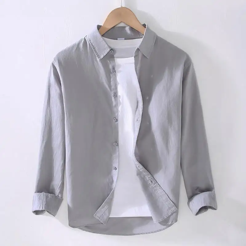 Linear Long-sleeved Men's Japanese Casual Loose Cotton Linen Shirt Spring and Summer Outfit Inch Shirt - Image 6