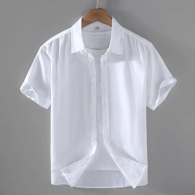 Men's Cotton Linen Short-Sleeved Shirt Summer Streetwear Plain Color Stand Collar Casual Beach Style plus Size M-3XL - Image 7