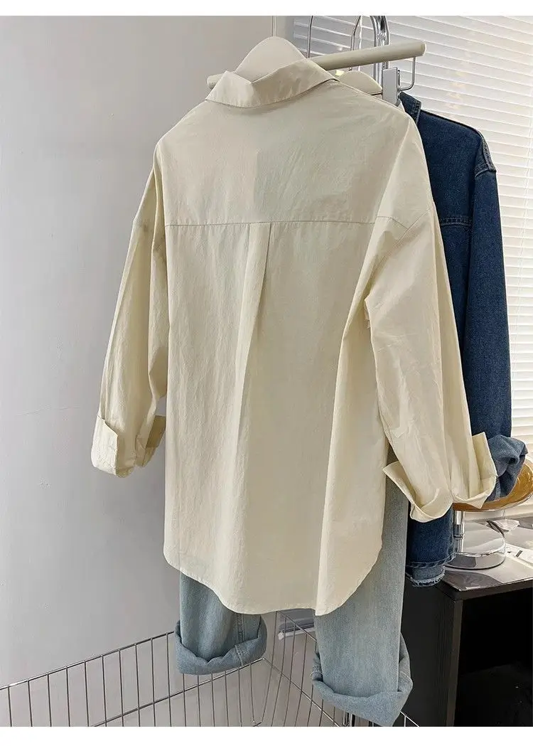 Solid Color Long Sleeve Women's Shirt with Pocket Loose Button Up Casual Blouse Woman 2026 New Spring Summer All-Match Shirt Top - Image 31