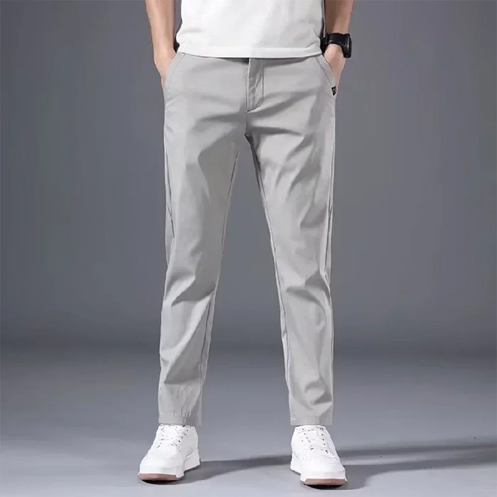 Summer Men's Slim Fit Thin Chino Pant Casual Flat Front Flex Classic Full Pants Middle Waist Man Trousers - Image 8