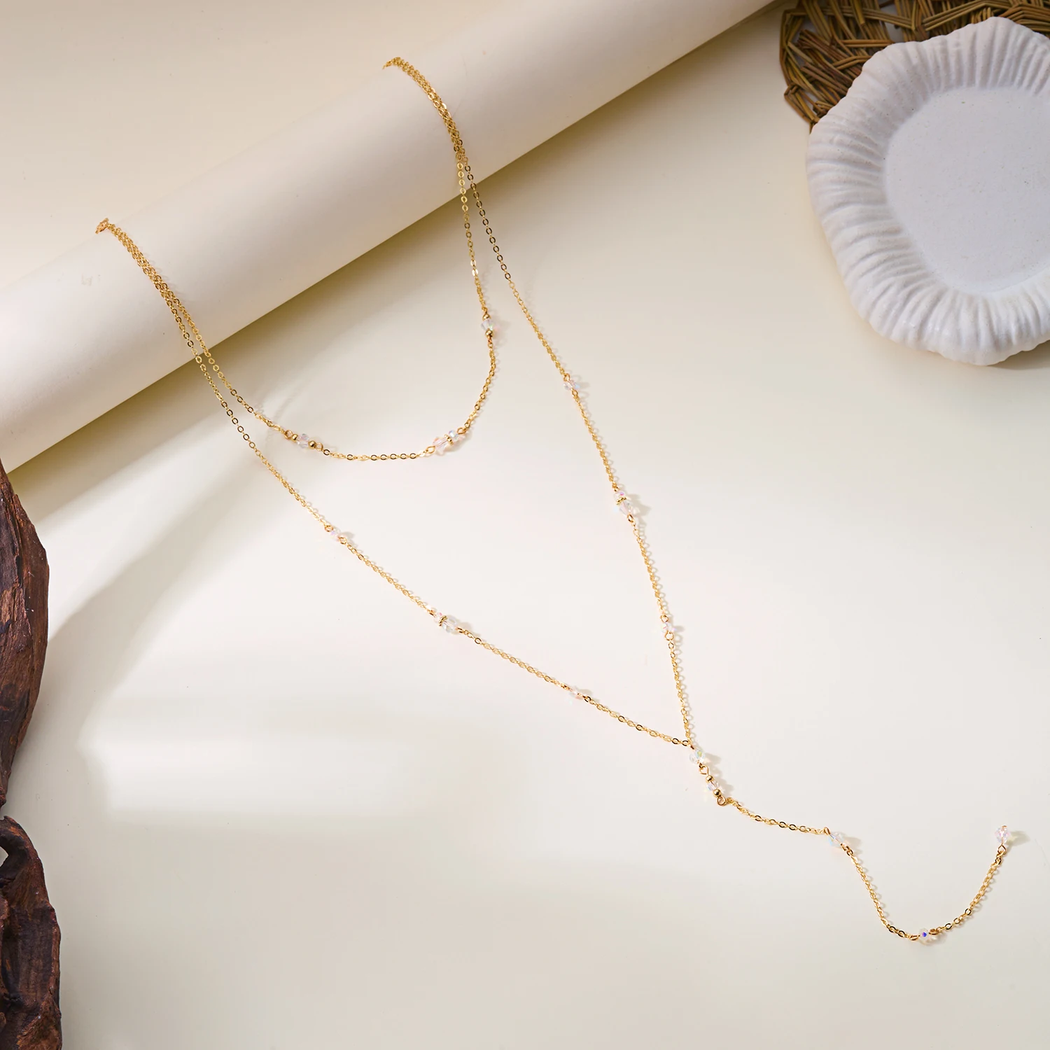 Fashion Simple Crystal Tassel Y-Shaped Necklace for Women Double Layer Gold Color Sweater Chain Long Necklace Party Jewelry Gift - Image 4