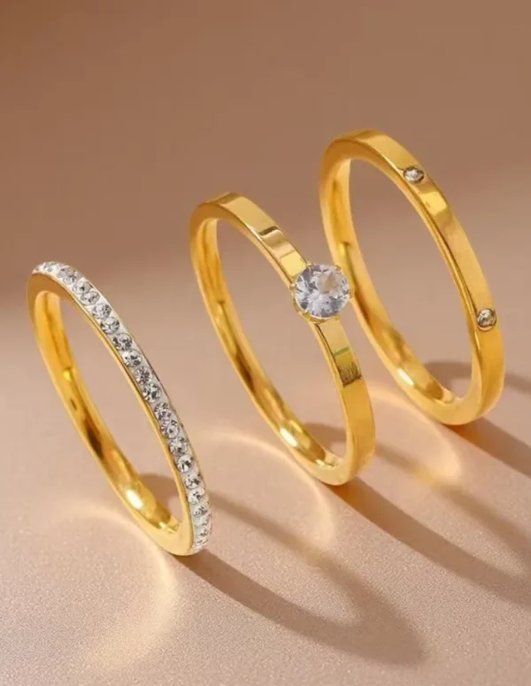 3pcs Set Trendy Charm Shining Zircon Gold Color Stainless Steel Plain Ring Set for Men Women Couple Stackable Rings Jewelry Gift