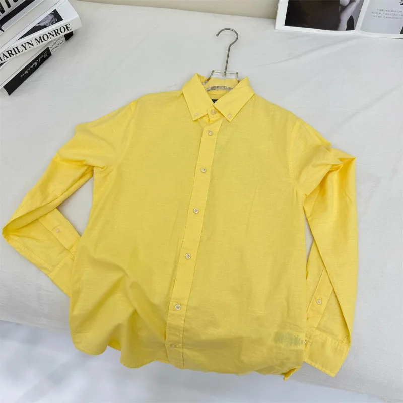 Long sleeved shirt for men and women Linen material unisex old money style solid color embroidered designer long shirt - Image 14