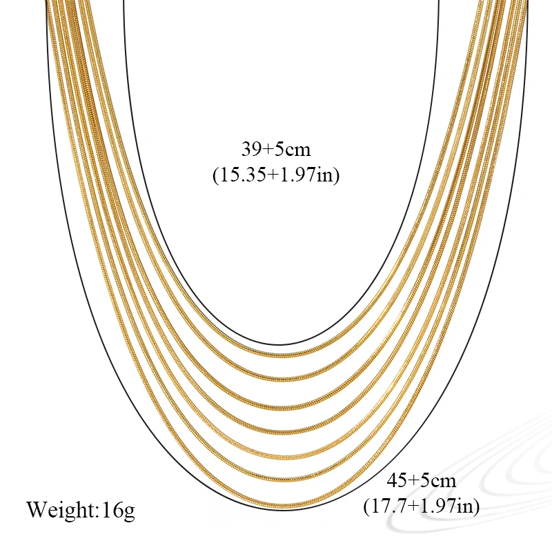 EILIECK 316L Stainless Steel Metal Multilayer Chain Necklace For Women Fashion 18K Gold Plated Collar Waterproof Jewelry Gift - Image 3
