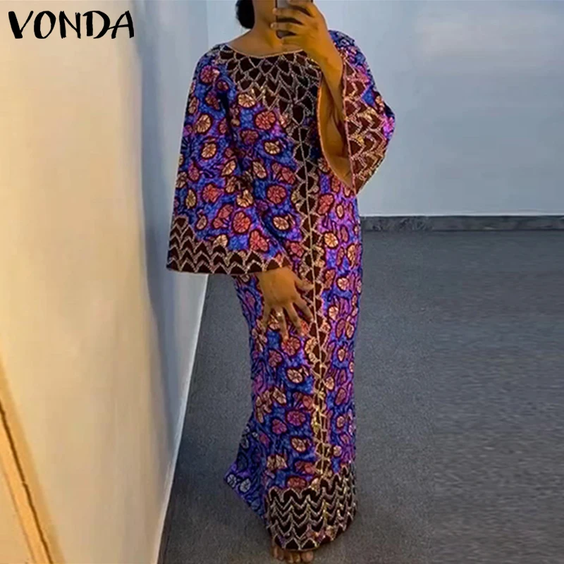 VONDA Bohemian Party Dress Elegant Women Printing Sundress Vintage Flare Long Sleeve Maxi Vestidos Oversized O-Neck Robe Femme - Image 9
