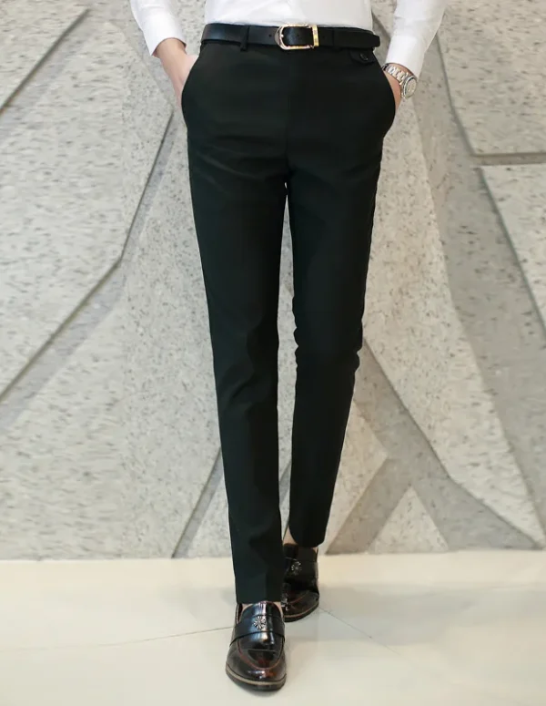 KIDWHXR Men Straight-leg Pant Simple Solid Color Versatile Male Suit Pant Non-ironing Slim Breathable Business Man Trouser