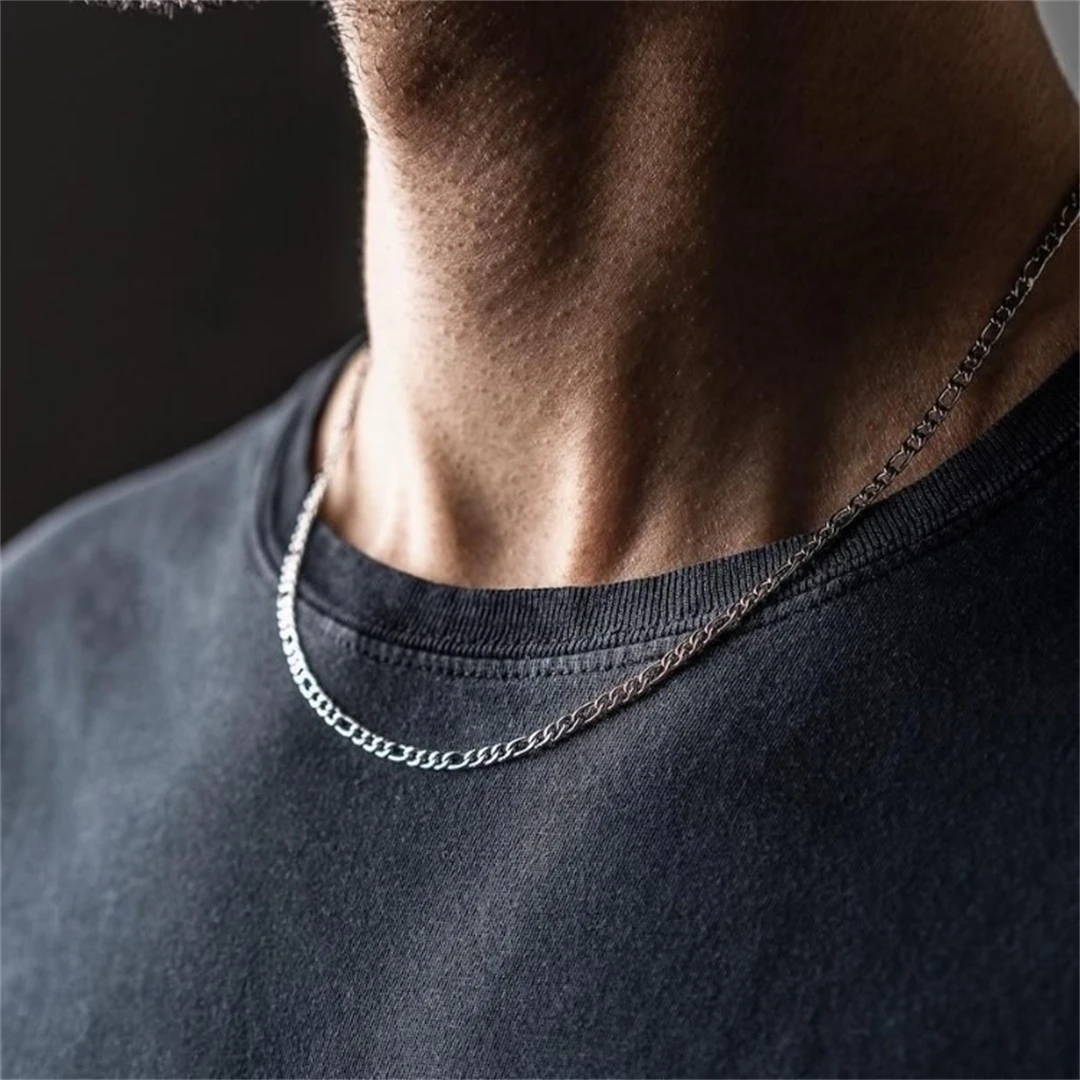 Fashion New Figaro Chain Necklace Men's Punk Silver Color Stainless Steel Long Necklace Men's Hip Hop Jewelry Gift - Image 11