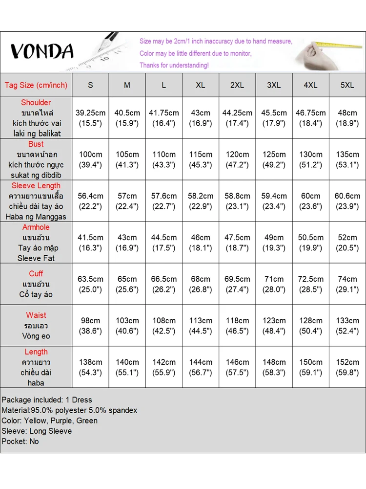 VONDA Bohemian Party Dress Elegant Women Printing Sundress Vintage Flare Long Sleeve Maxi Vestidos Oversized O-Neck Robe Femme - Image 6