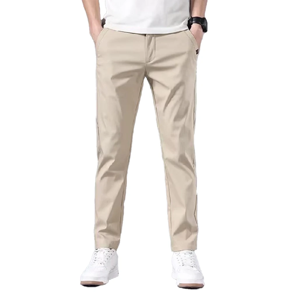 Summer Men's Slim Fit Thin Chino Pant Casual Flat Front Flex Classic Full Pants Middle Waist Man Trousers - Image 19