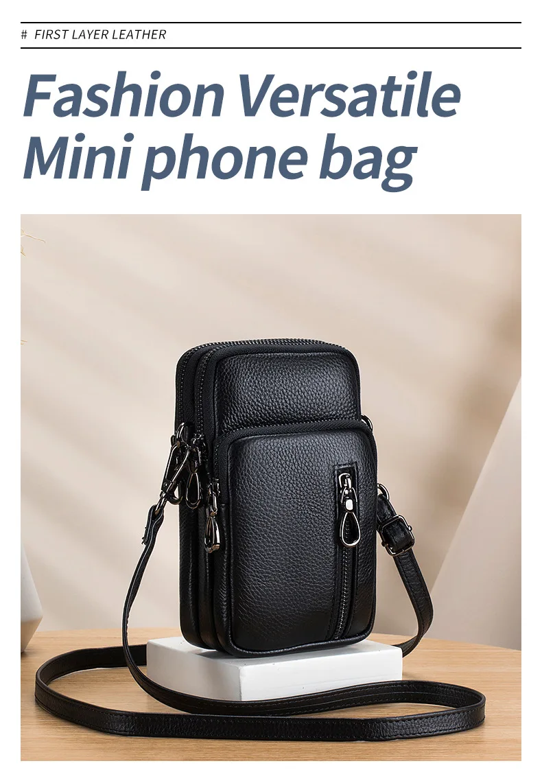 Lightweight Crossbody Messenger Bag, Women's Cow Leather Small Shoulder Purse, Multi Compartment Pocket, Vertical Phone Bag - Image 12