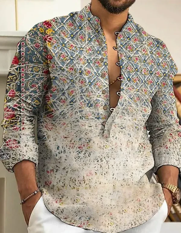 2025 Men's Fashion Spring and Autumn Long sleeved Linen Shirt Button Comfortable Fabric Street Trend