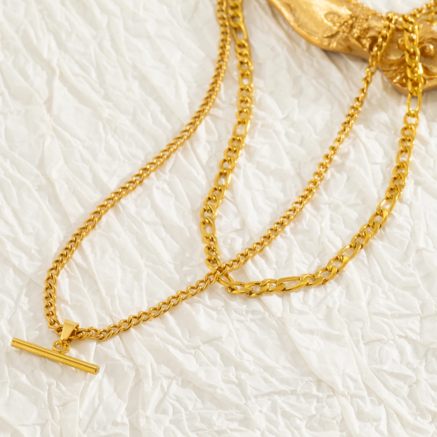 Layered Necklace for Women Minimalist Stackable - 18K Gold Plated Stainless Steel Hypoallergenic Elegant Double Chain Jewelry - Image 4