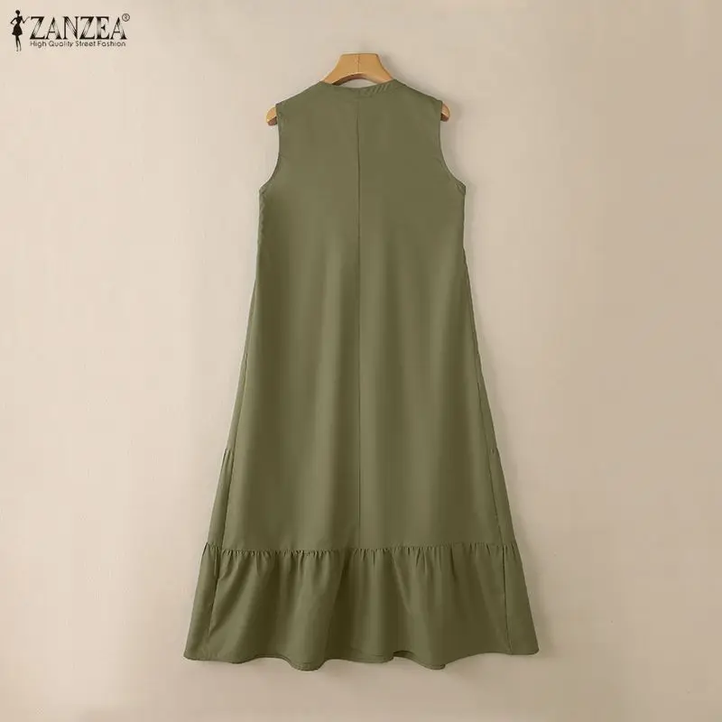 Fashion Summer Sleeveless Dress 2026 ZANZEA Women Casual Loose Sundress Solid Holiday Robe Female Elegant Ruffled Work Dresses - Image 3
