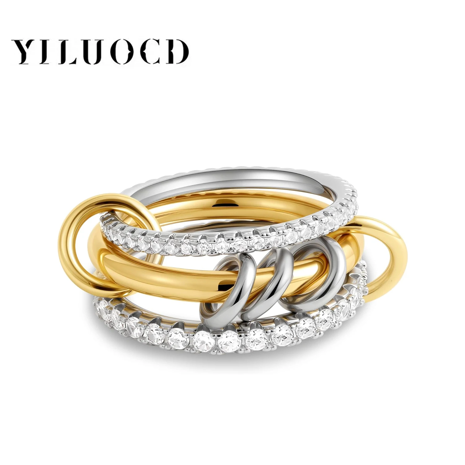 New Stainless Steel Cubic Zirconia Stackable Rings for Women 18k GoldPlating Multi-Link Connected Statement Ring Stack Jewelry - Image 8