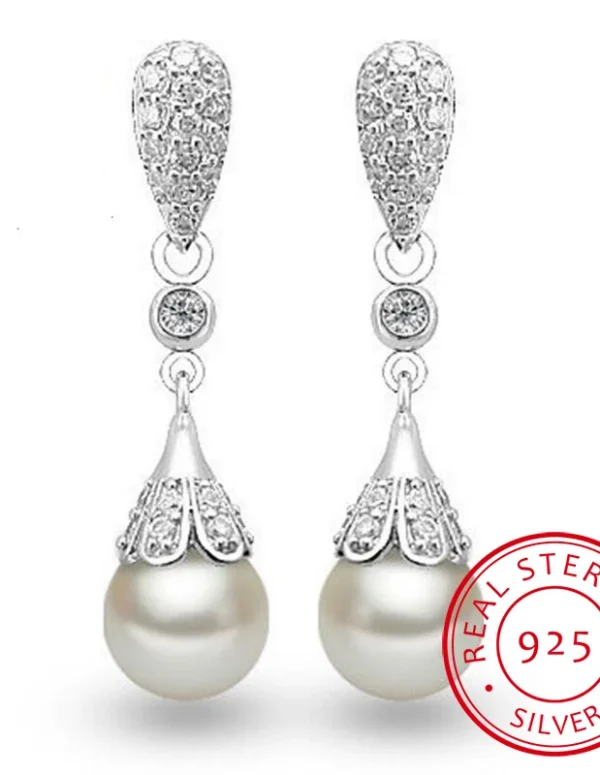 Silver color Pearl Jewelry natural freshwater pearl drop earrings for women Silver Wedding Dangle Earring