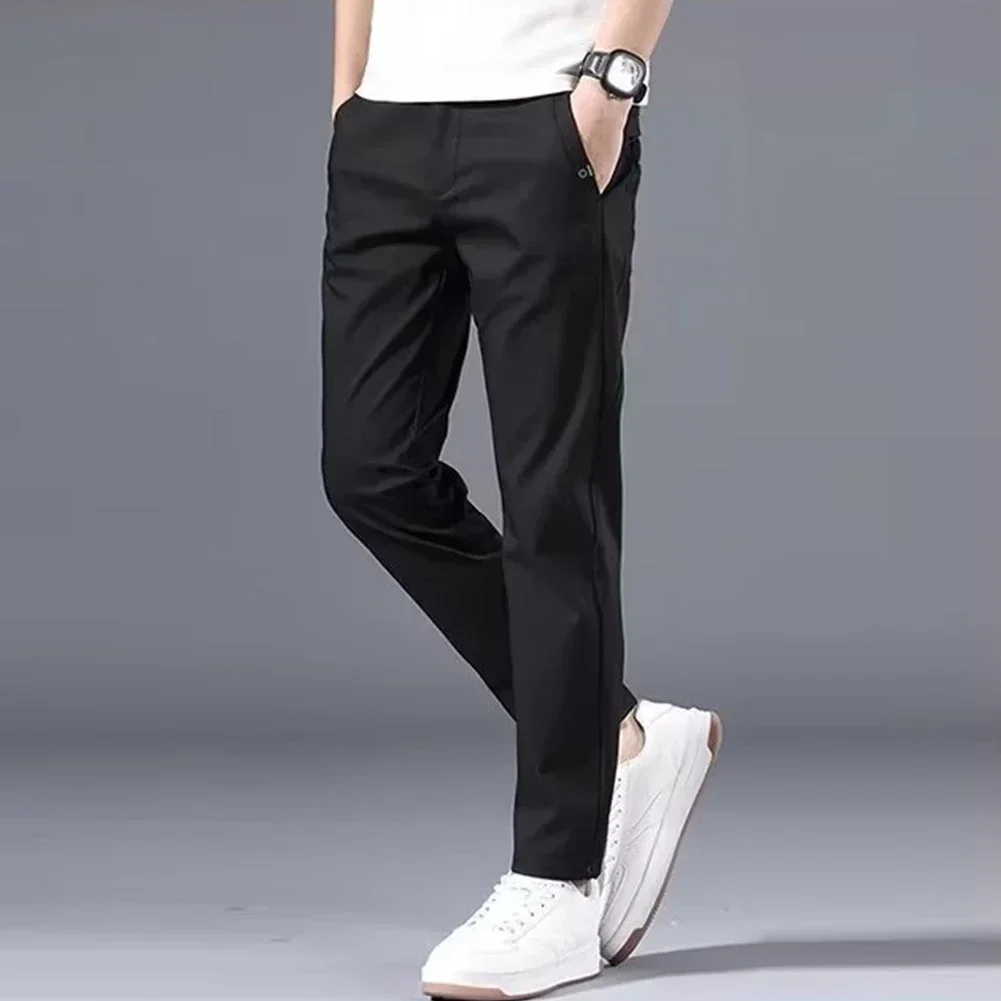 Summer Men's Slim Fit Thin Chino Pant Casual Flat Front Flex Classic Full Pants Middle Waist Man Trousers