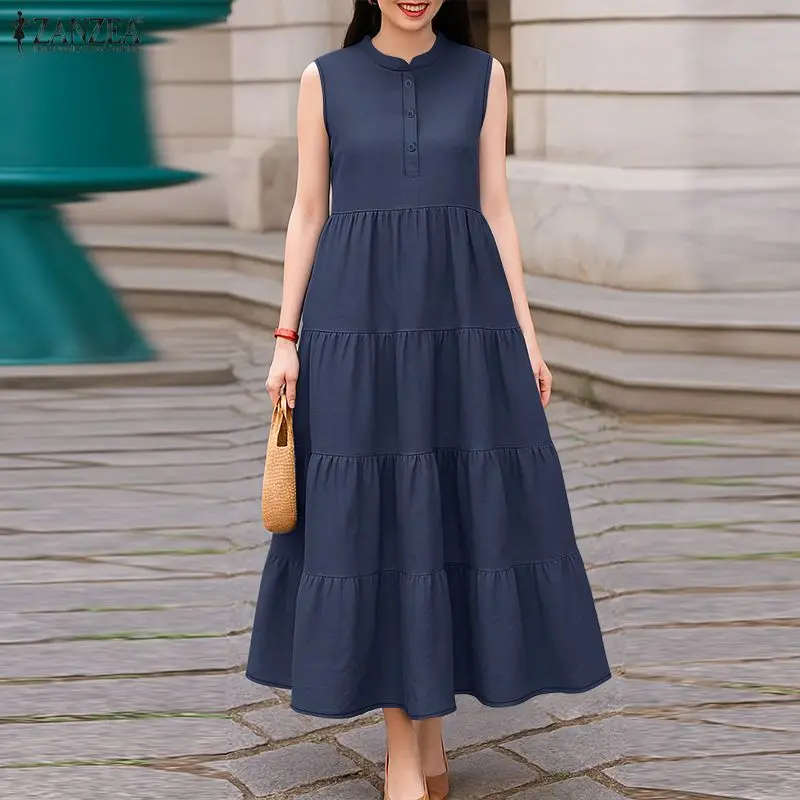 Fashion Summer Sleeveless Dress 2026 ZANZEA Women Casual Loose Sundress Solid Holiday Robe Female Elegant Ruffled Work Dresses - Image 5