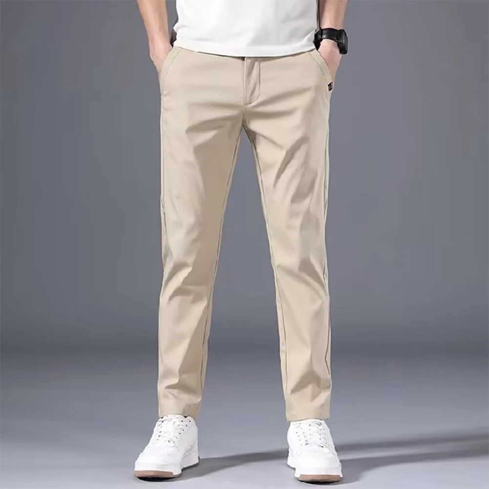 Summer Men's Slim Fit Thin Chino Pant Casual Flat Front Flex Classic Full Pants Middle Waist Man Trousers - Image 18