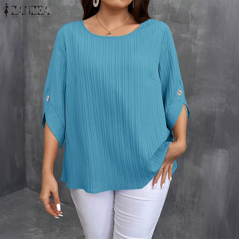 ZANZEA Elegant Blusas Women Autumn Solid Color Blouse 2025 Stylish O Neck Tops Fashion 3/4 Lantern Sleeve Casual Loose Tunics - Image 17