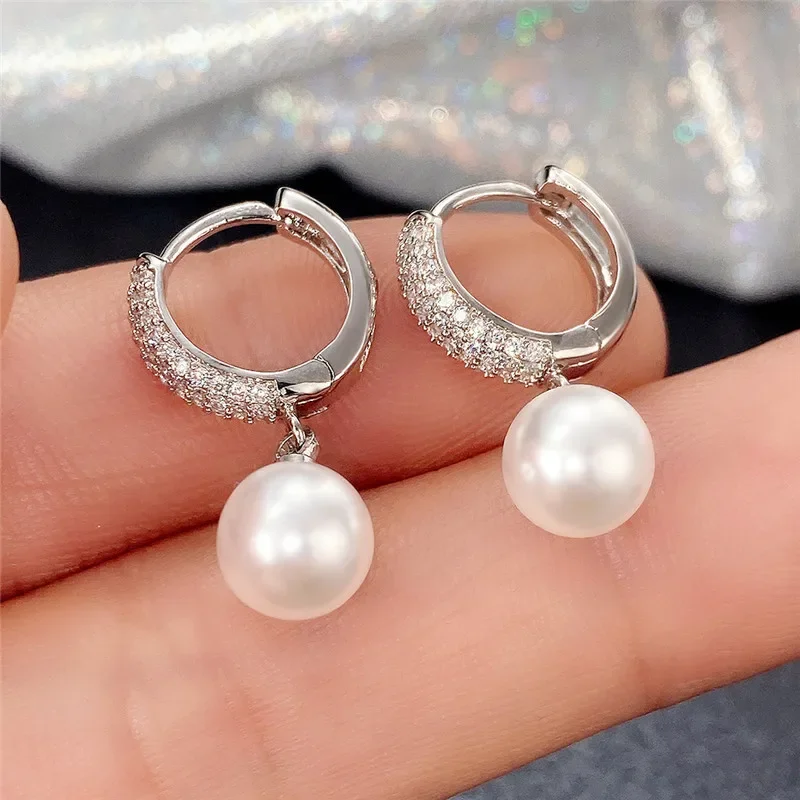 Huitan New Trend Imitation Pearl Dangle Earring for Women Luxury Silver Color Bling Cubic Zirconia Fashion Elegant Lady Jewelry - Image 27