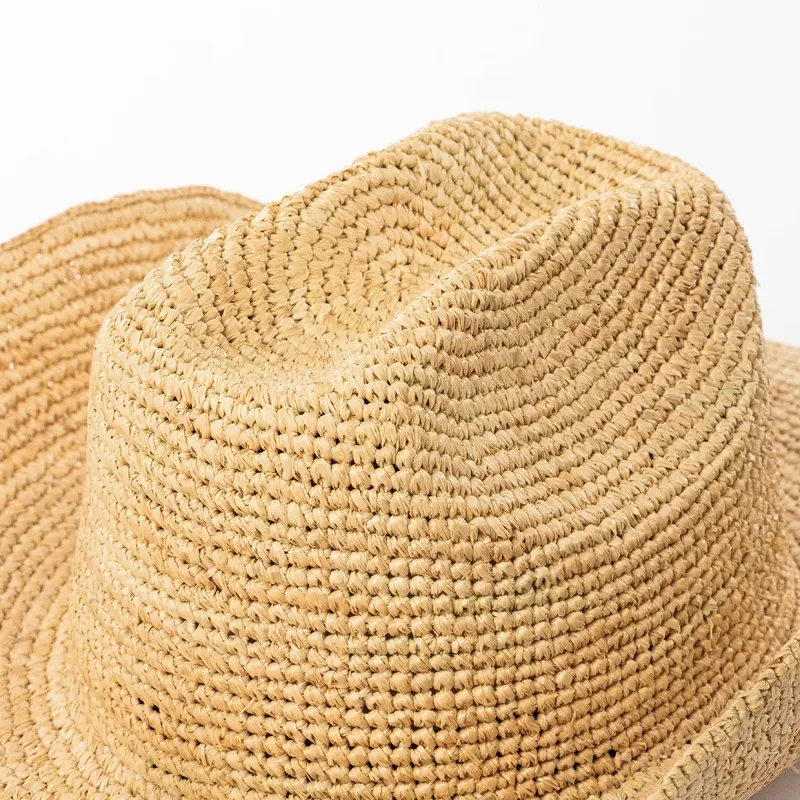 Ins Hand-crocheted Natural Raffia Straw Sun Hats Cowboy Hat for Women Men Summer Wide Brim Panama Outdoor Breathable Beach Caps - Image 6