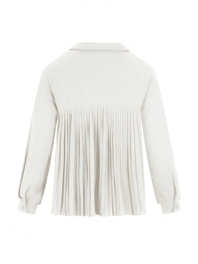 Plus Size 2025 Spring and Summer New Women's POLO Collar Pleated Casual Single Row Button Shirt Blouse Solid Color - Image 19