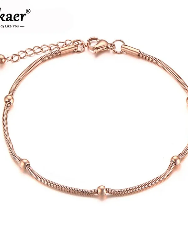 Lokaer Trendy Rose Gold Color Chain & Link Bracelets For Women High Quality Stainless Steel Beads Bracelet & Bangle Gift B19103