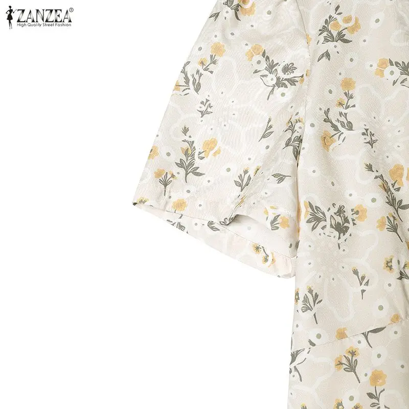 2026 ZANZEA Summer Floral Printed Dresses Women Elegant Casual Holiday Party Dress A Line Robe V Neck Short Sleeve Work Sundress - Image 22