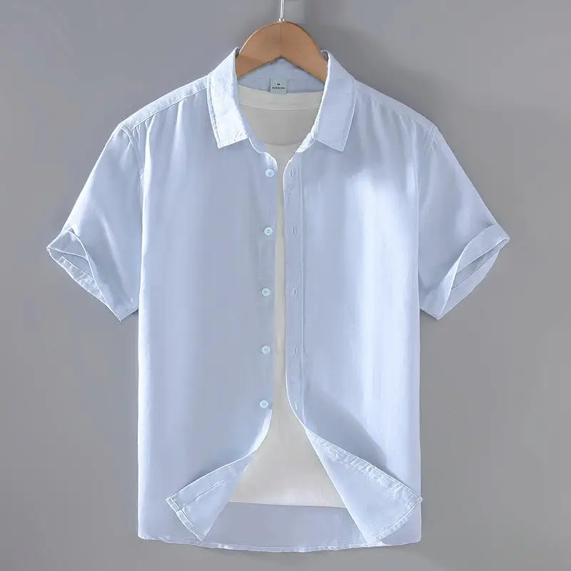 Men's Cotton Linen Short-Sleeved Shirt Summer Streetwear Plain Color Stand Collar Casual Beach Style plus Size M-3XL - Image 16