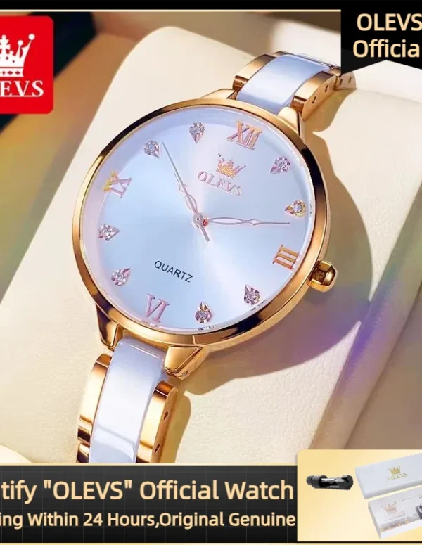 OLEVS 5872 Fashion Luxury Brand Quartz Women's Watch Elegant Ceramic Rose Gold Waterproof Dress Women's Watch Relogio Feminino