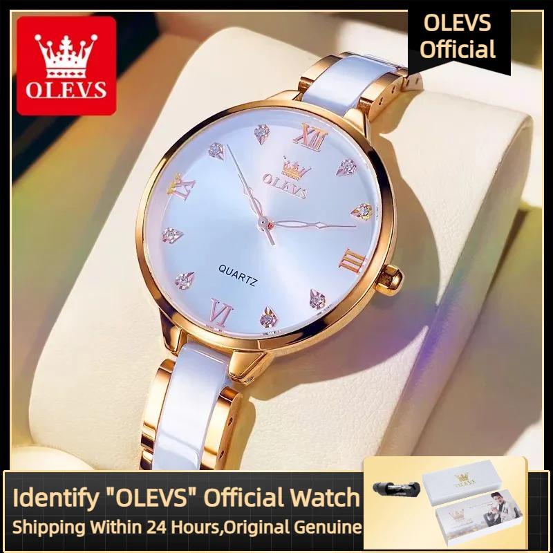 OLEVS 5872 Fashion Luxury Brand Quartz Women's Watch Elegant Ceramic Rose Gold Waterproof Dress Women's Watch Relogio Feminino