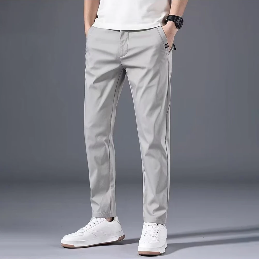 Summer Men's Slim Fit Thin Chino Pant Casual Flat Front Flex Classic Full Pants Middle Waist Man Trousers - Image 17