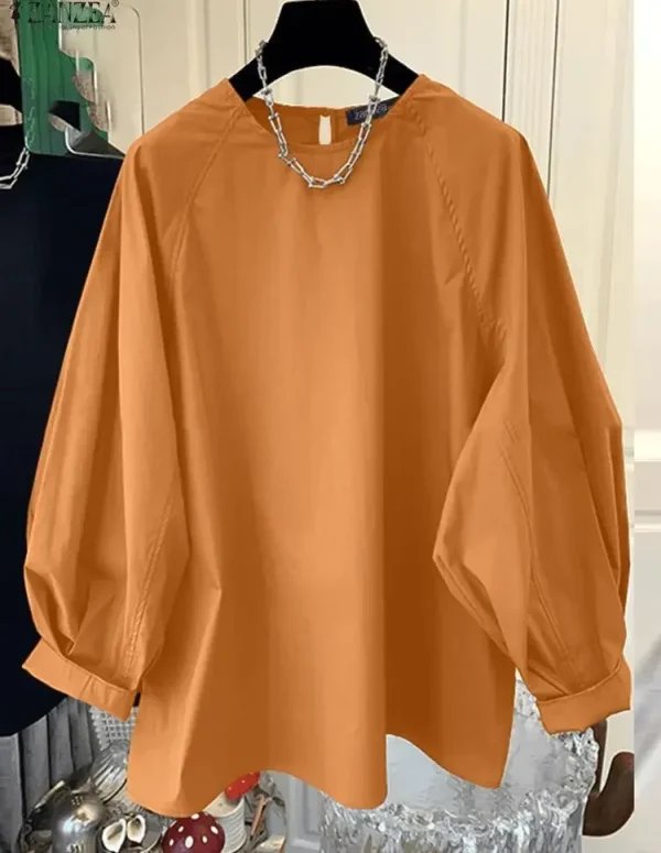 ZANZEA Autumn Blusas Long Sleeve Blouse Korean Style Women Solid Color Tops 2025 Fashion Round Neck Pullover Casual Tunic
