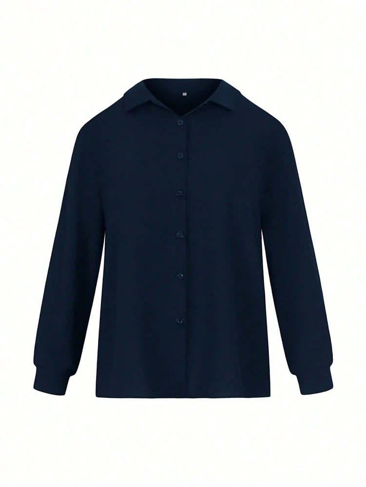 Plus Size 2025 Spring and Summer New Women's POLO Collar Pleated Casual Single Row Button Shirt Blouse Solid Color - Image 13