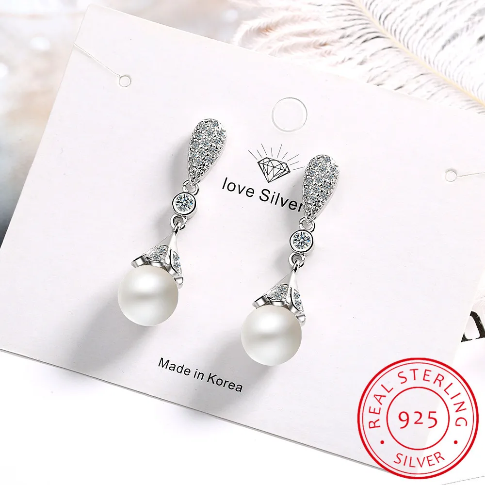 Silver color Pearl Jewelry natural freshwater pearl drop earrings for women Silver Wedding Dangle Earring - Image 3