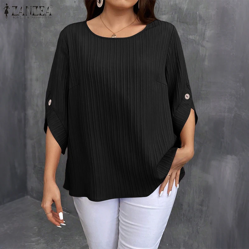ZANZEA Elegant Blusas Women Autumn Solid Color Blouse 2025 Stylish O Neck Tops Fashion 3/4 Lantern Sleeve Casual Loose Tunics - Image 16