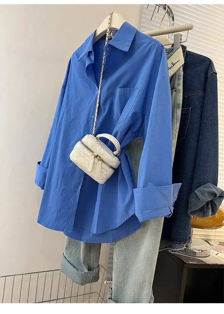 Solid Color Long Sleeve Women's Shirt with Pocket Loose Button Up Casual Blouse Woman 2026 New Spring Summer All-Match Shirt Top - Image 21