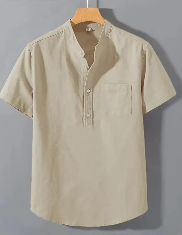 Men's Summer Solid Colour Short Sleeve Shirt Pocket Design Daily Casual Comfortable Breathable Cotton Linen Shirt Top